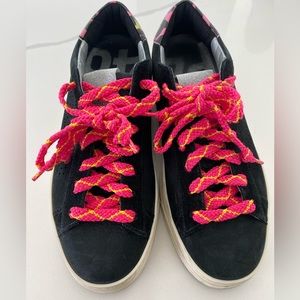 P448 Jack black suede leopard sneaker hot pink size 37 new